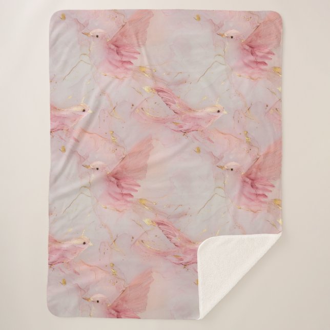 Rosa Vögel aus Gold Sherpadecke (Vorderseite)