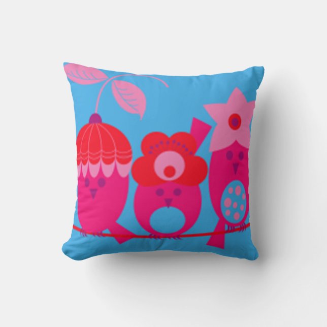 Rosa Vögel Plush Designer Kissen von Stille Gesche (Vorderseite)