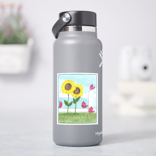 Rosa Vögel & Sonnenblumen Aufkleber (HydroFlask)