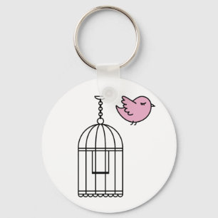 Rosa Vogel und Birdcage Schlüsselanhänger