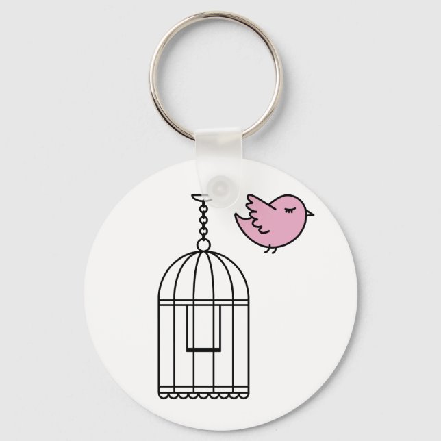 Rosa Vögel und Birdcage Schlüsselanhänger (Vorderseite)