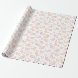 Rosa Vögel und Blumen Baby Shower Geschenkpapier