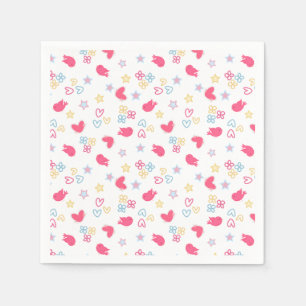 Rosa Vögel und Liebe Herz Serviette