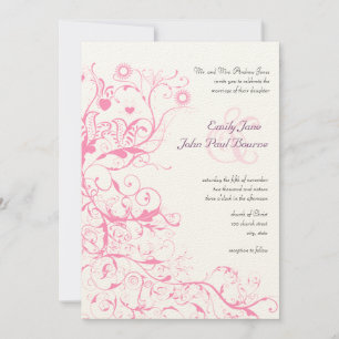 Rosa Vögel & Wirbel Hochzeitseinladungen Einladung