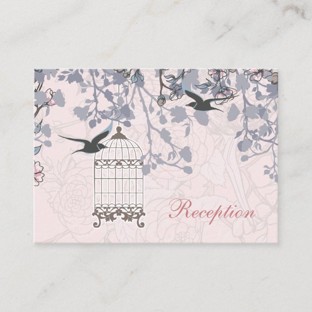 Rosa Vogelkäfig, Liebesvögel Hochzeitskarten Begleitkarte (Vorderseite)