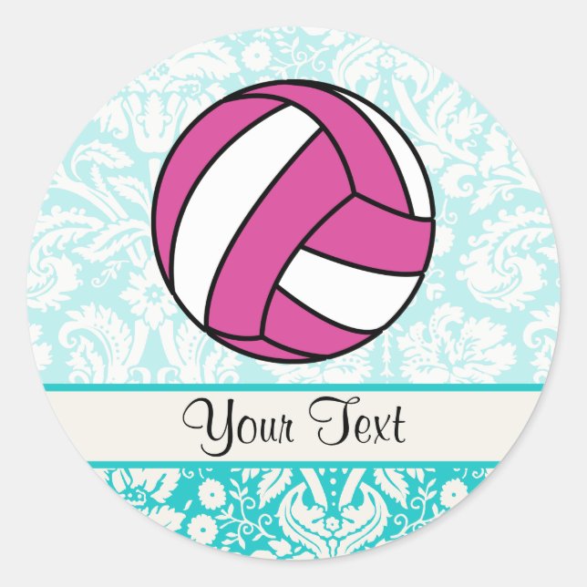 Rosa Volleyball; Damaskusmuster Runder Aufkleber (Vorderseite)