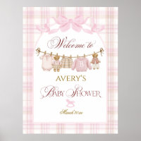 Rosa vornehme Teddybär Mädchen Babyparty Karierter