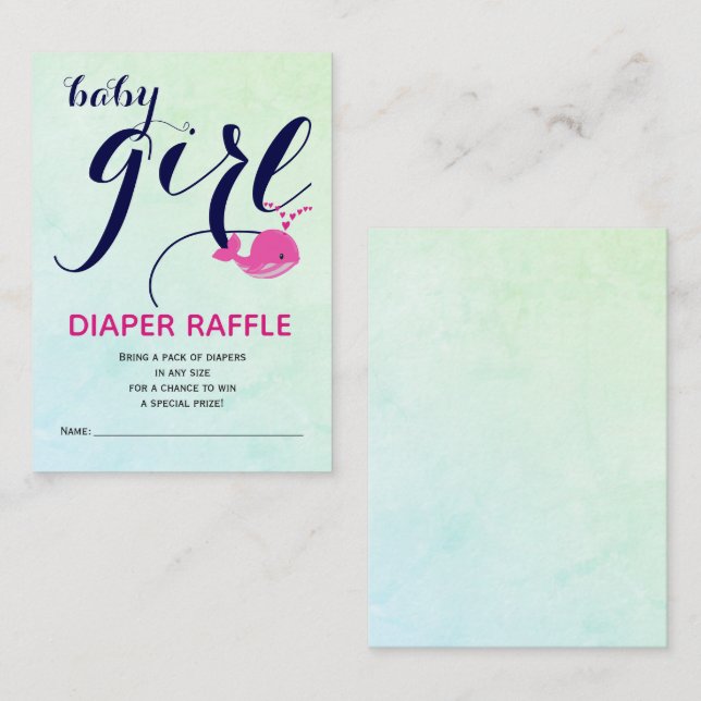 Rosa Wal Ozean Windeln Raffle Baby Girl Dusche Begleitkarte (Vorne/Hinten)
