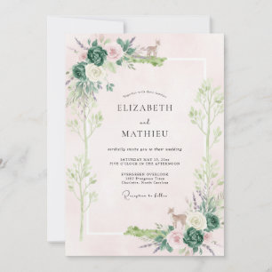 Rosa Waldlaub-Eukalyptus-Hochzeit Einladung