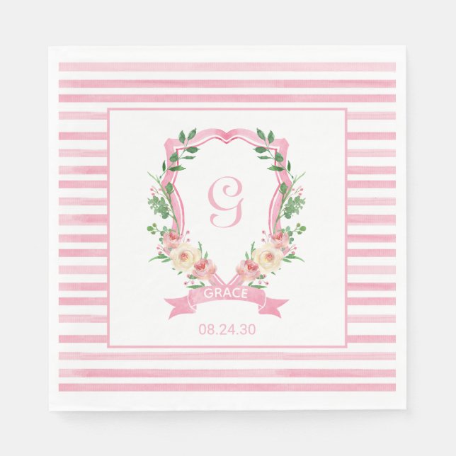 Rosa Wappen Babydusche Napkins Serviette (Vorderseite)
