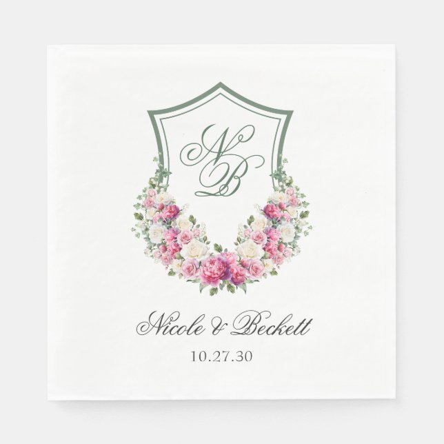 Rosa Wappen Hochzeit Serviette (Vorderseite)