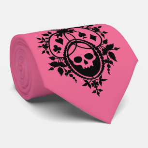 Rosa Wappen mit Skull und Cardsuits Neck Tie Krawatte