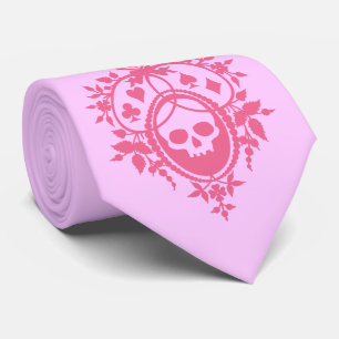 Rosa Wappen mit Skull und Cardsuits Neck Tie Krawatte