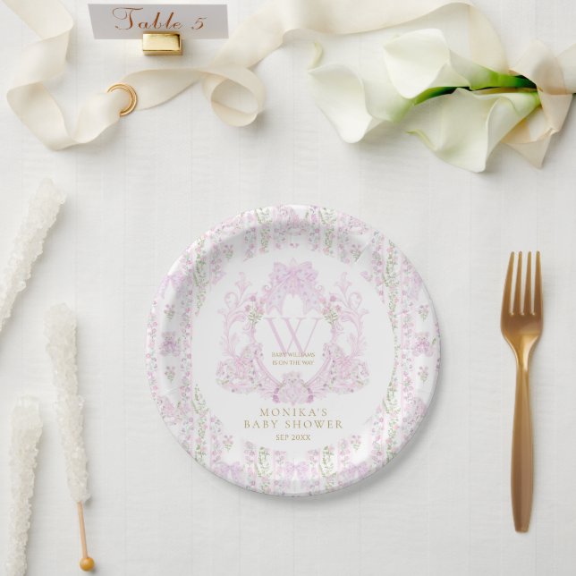 Rosa Wappen Preppy Girl Babydusche Pappteller (Hochzeit)