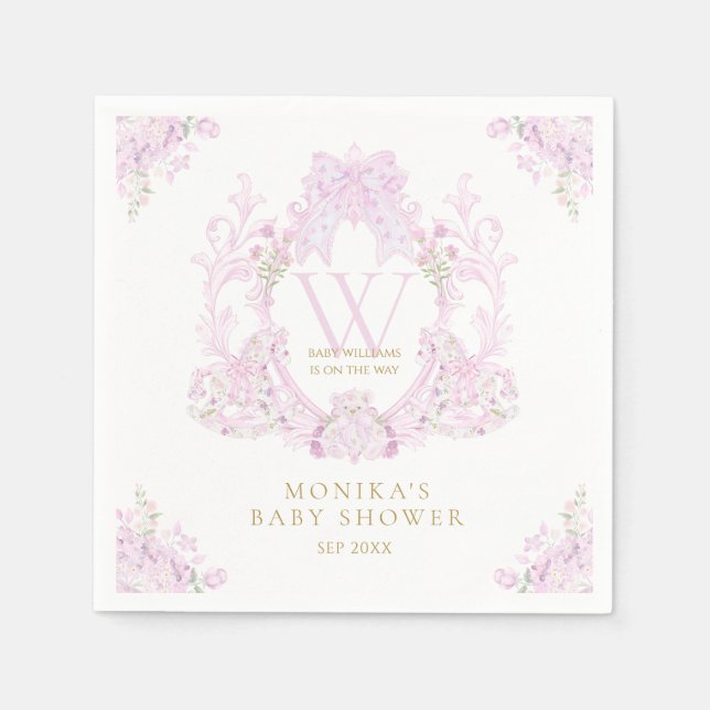 Rosa Wappen Preppy Girl Babydusche Serviette (Vorderseite)