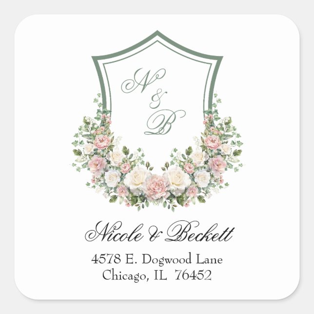 Rosa Wappen Quadratischer Aufkleber (Vorderseite)