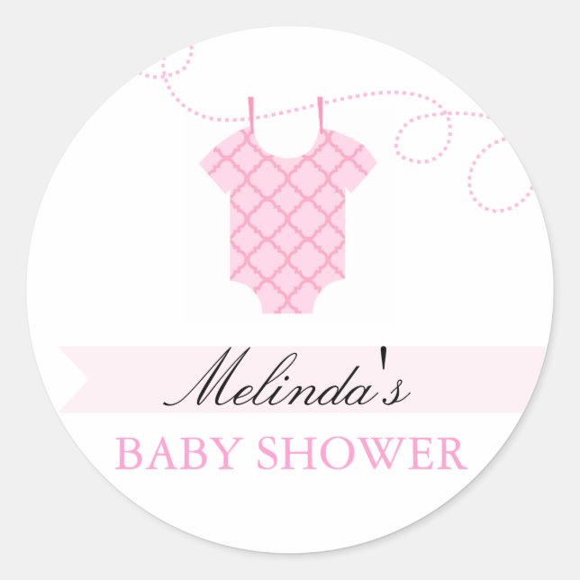 Rosa Wäscheleine Moderne Babydusche Aufkleber (Vorderseite)