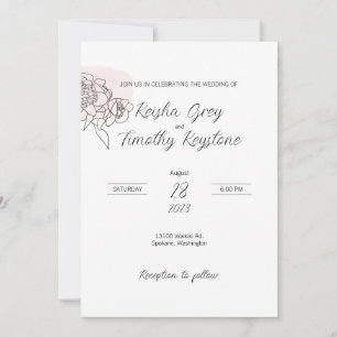 Rosa Wash Line Art Hochzeit Einladung
