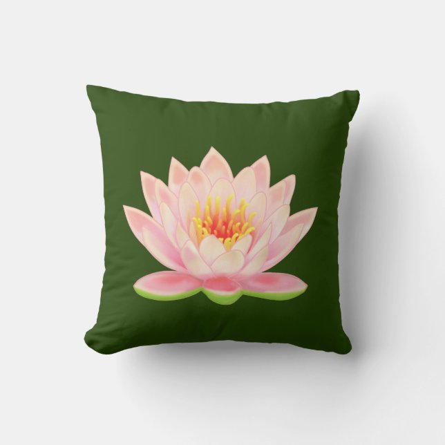 Rosa Wasser Blume auf Forest Green Kissen (Vorderseite)