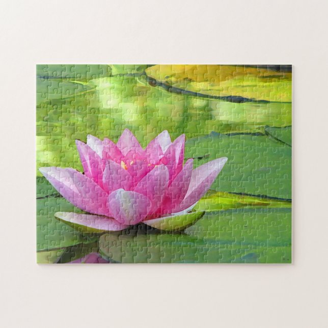 Rosa Wasser-Lilien-Lotos-Blumen-Puzzlespiel (Horizontal)