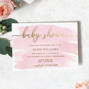 Rosa Wasserfarbe-Baby-Einladung mit Goldfolie Folieneinladung