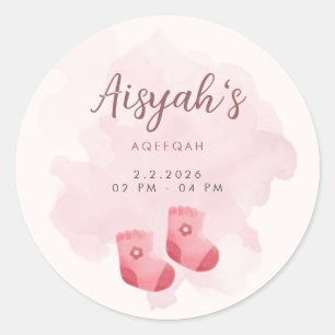 Rosa Wasserfarbe Baby Mädchen Aqiqah Favor Aufkleb Runder Aufkleber