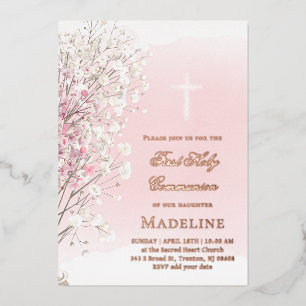 rosa Wasserfarbe Baby's Breath   Erstkommunion Folieneinladung