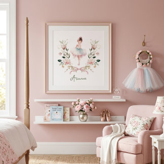 Rosa Wasserfarbe-Ballerina-Kinderzimmer Mädchenzim Poster