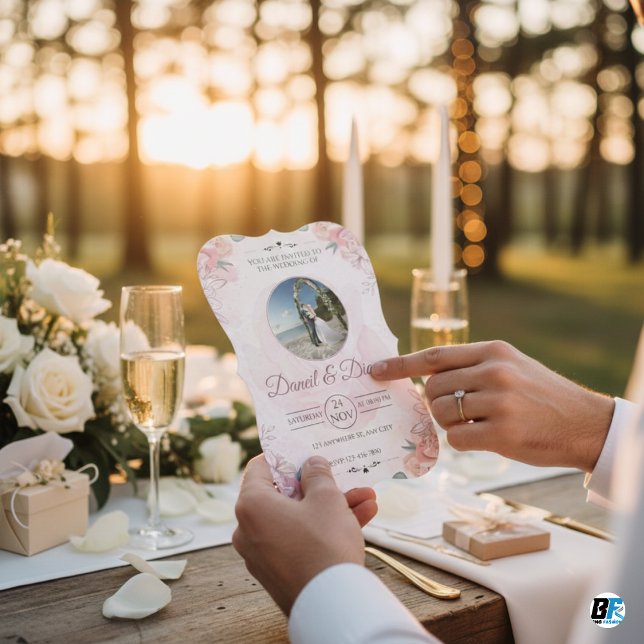 Rosa Wasserfarbe Bläserne Elegante Hochzeit Einladung (Von Creator hochgeladen)