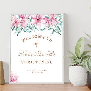 Rosa Wasserfarbe-Christening-Willkommensschild mit Poster