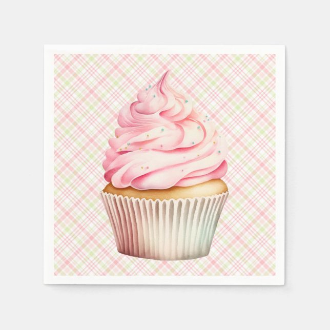 Rosa Wasserfarbe Cupcake Serviette (Vorderseite)