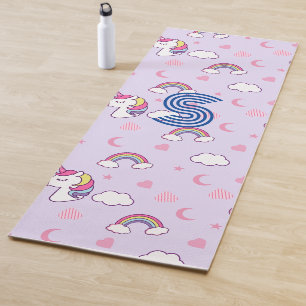 Rosa Wasserfarbe Einhorn Yoga Fun Schwarzes Monogr Yogamatte