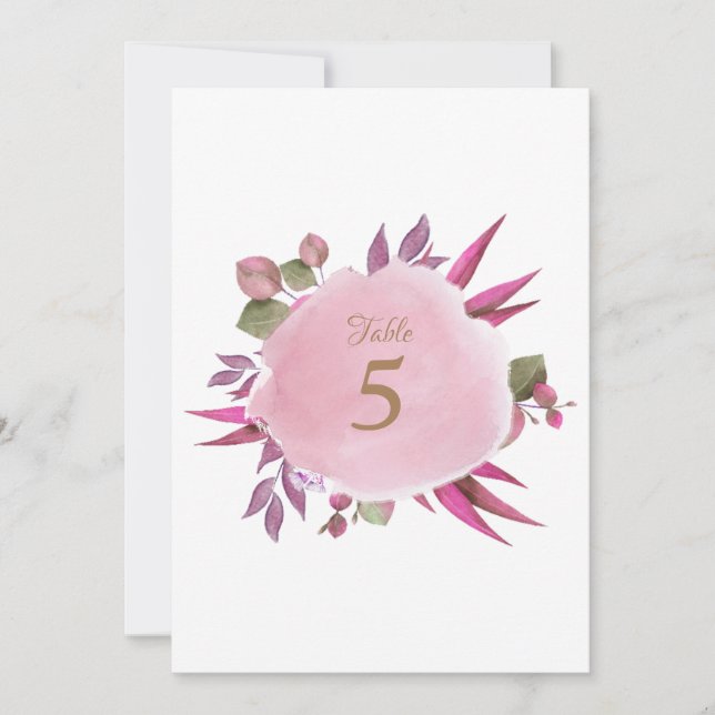Rosa Wasserfarbe Elegante Hochzeitskarte Tischnumm (Vorderseite)