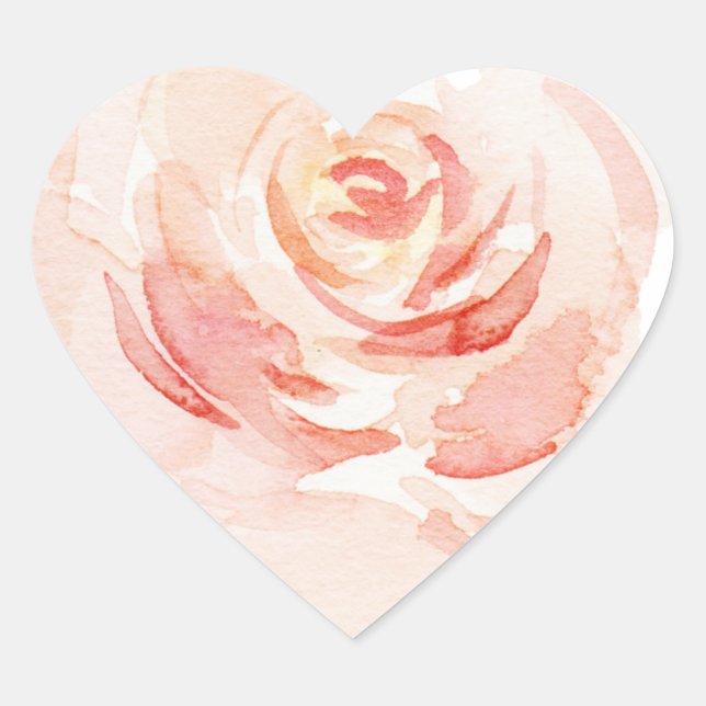 Rosa Wasserfarbe Elegante Romantik Herz-Aufkleber (Vorderseite)