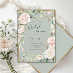 Rosa Wasserfarbe Floral Elegant Brautparty Einladung