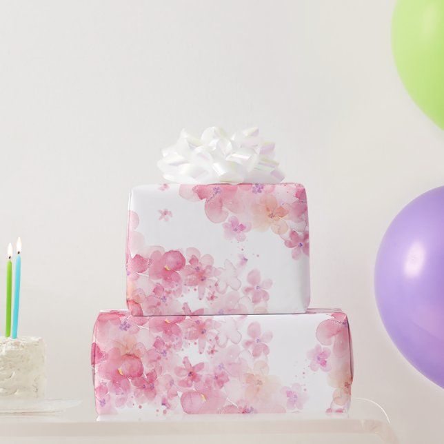 Rosa Wasserfarbe floral Geschenkpapier (Partygeschenke)