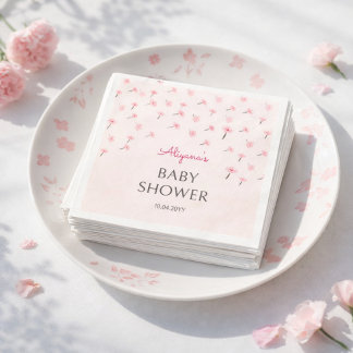 Rosa Wasserfarbe Floral Minimal Baby Shower Serviette