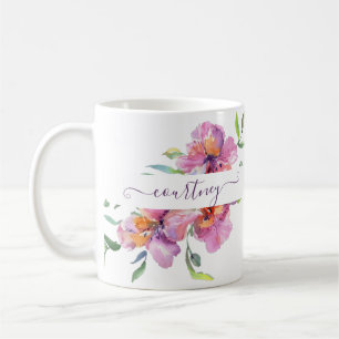 Rosa Wasserfarbe floral personalisiert Kaffeetasse