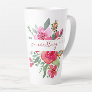 Rosa Wasserfarbe floral personalisiert   Milchtasse