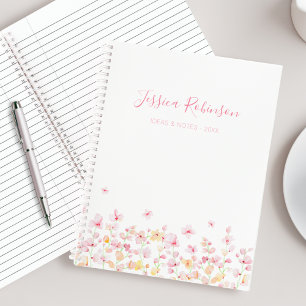 Rosa Wasserfarbe Floral Personalisiert Notizbuch