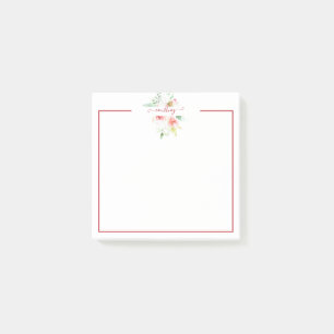 Rosa Wasserfarbe floral personalisiert  Post-it Klebezettel
