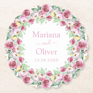 Rosa Wasserfarbe Florale Hochzeit Untersetzer