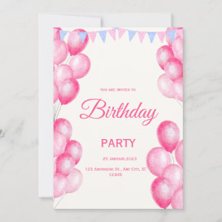 Rosa Wasserfarbe Geburtstag Einladung