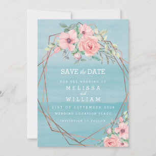 Rosa Wasserfarbe Geometrisch Kupfer Hochzeit Save The Date