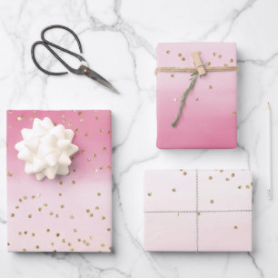 Rosa Wasserfarbe Gold Glitz Sparkasse Geschenkpapier Set