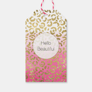 Rosa Wasserfarbe Gold Leopard Geschenkanhänger
