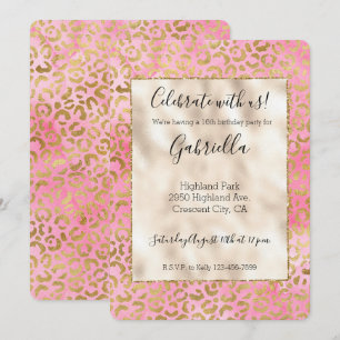 Rosa Wasserfarbe Gold Leopard Print Einladung
