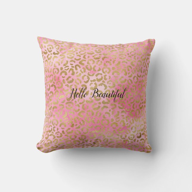 Rosa Wasserfarbe Gold Leopard Print     Kissen (Vorderseite)