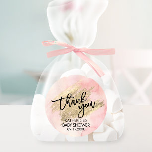 Rosa Wasserfarbe Goldpinselstrich Baby Shower Runder Aufkleber