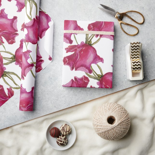 Rosa Wasserfarbe Handgestrichen Geschenkpapier (Kunsthandwerk)